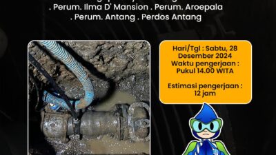 PDAM Makassar Lakukan Pengerjaan Gate Valve 150mm di Tamangapa Raya, Pelanggan Diminta Segera Menampung Air