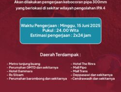 PDAM Makassar Akan Perbaiki Pipa Bocor di Sekitar IPA 4, Distribusi Air Terganggu dan Warga Diimbau Menampung Air